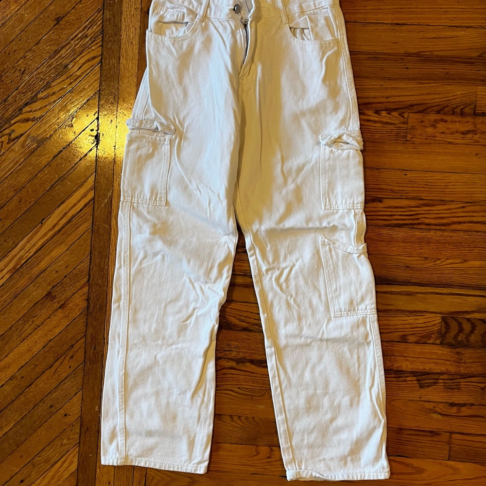 White Womens Cargo Pants Baggy Jeans